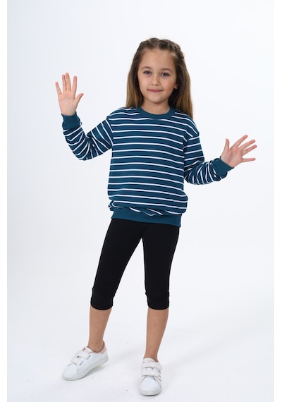 Toontoy Kız Çocuk Çizgili Sweatshirt Petrol Mavi
