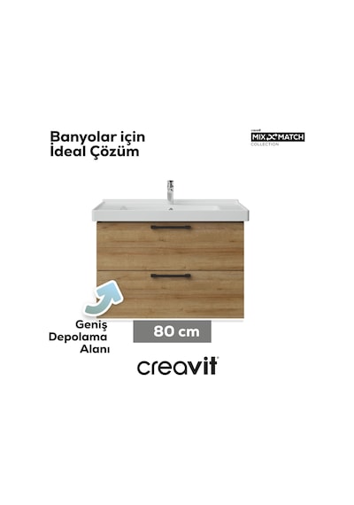 Creavit D20 80 Cm İki Çekmeceli Lavabo Dolabı Everest Melamin Kapak Ahşap Creavit D20 80 Cm İki Çekmeceli Lavabo Dolabı Everest Melamin Kapak Ahşap