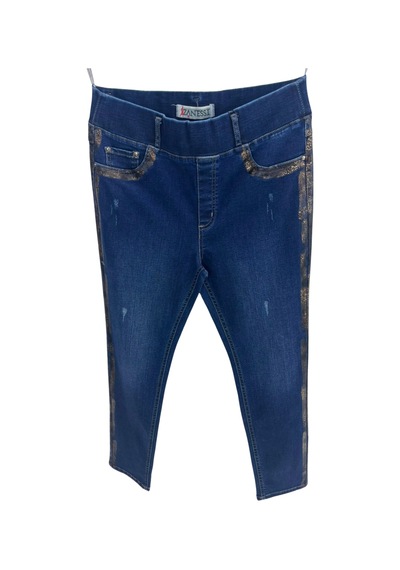 Zanessi Fashıon Büyük Beden Beli Lastikli Likralı Denim Kadın Pantolon Lacivert