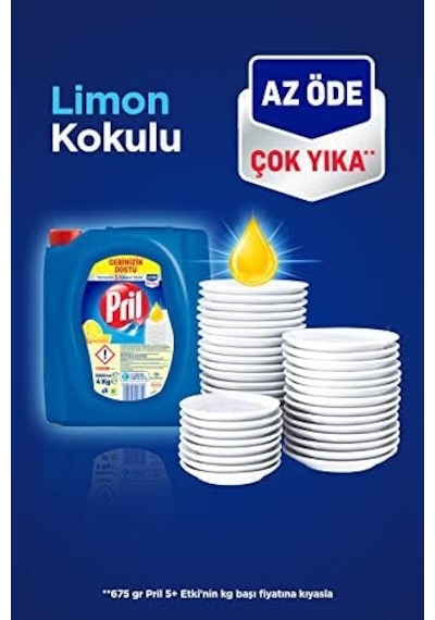Limon Kokulu Sıvı Bulaşık Deterjanı 1 X 4 Kg, Limon 4kg