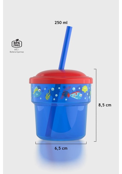 Renga Fizbo Balık Desenli 250 Ml Pipetli Pp Bebek Bardak 222049 Mavi - Kırmızı