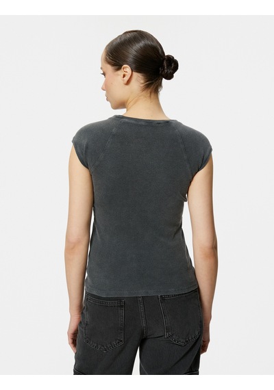 Koton Kap Kol Bisiklet Yaka Tişört Pamuklu Ribanalı Slim Fit Antrasit 4sak50458ek Antrasit