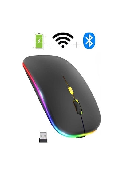 Shopytech Çift Mod Kablosuz Mouse Bluetooth 5.2 + 2.4g Şarjlı Sessiz Tıklama Rgb Işıklı 500 Mah Siy 2.4G Vertical