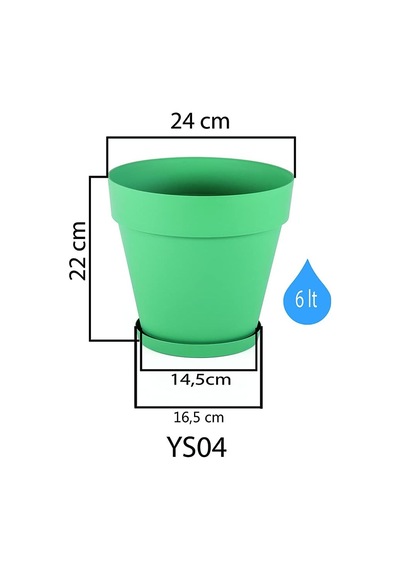 Ys04 Yalı Saksı Drenaj Aparatlı Tabaklı Dekoratif Saksı 24cm, 6 Litre Antrasit