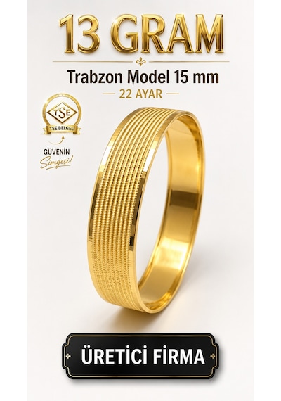 22 Ayar Tse Belgeli 13 Gram Trabzon Model Ajda Altın Bilezik İşçiliksiz Yatırımlık