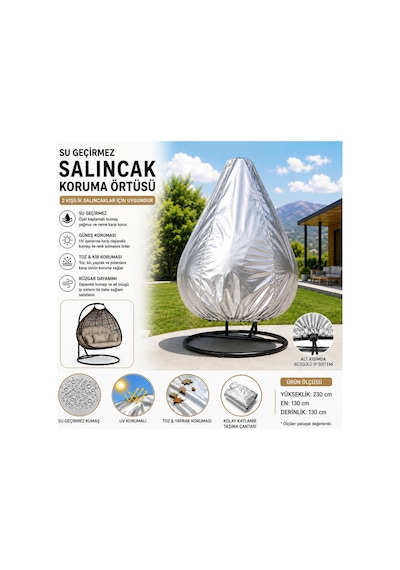 Metalize Salıncak Koruma Örtüsü 230x130x130 Cm Su Geçirmez 2 Kişilik Salıncak Kılıfı Gri Metalize Salıncak Koruma Örtüsü 230x130x130 Cm Su Geçirmez 2 Kişilik Salıncak Kılıfı Gri