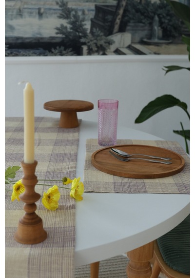 Yakacihome Juta Mor 5 Parça 4 Parça Amerikan Servis & 1 Parça Püsküllü Runner Jüt Kumaş Sofra Seti Mor