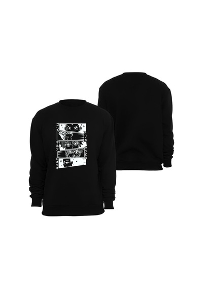 Hunter Anime Baskılı Bisiklet Yaka Sweatshirt Siyah
