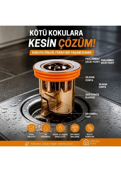 Gider Kokusu Ve Böcek Önleyici Gider Kapağı, Duş Ve Lavabo İçin Geri Akış Önleyici Plastik Yer Süzge