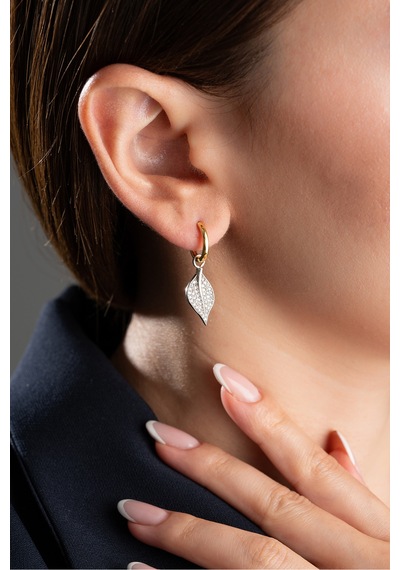 Çekirdekjewelry Işıklı Hediye Kutulu 925 Gümüş Gümüş Yaprak Tasarım Küpe Gri