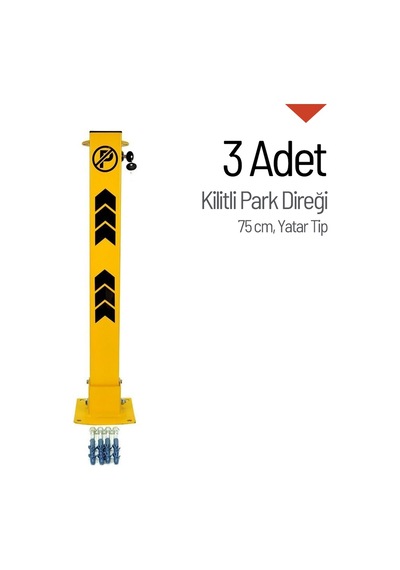 Kilitli Otopark Direği 75 Cm, Yatar Tip Park Bariyeri 3 Adet-3973