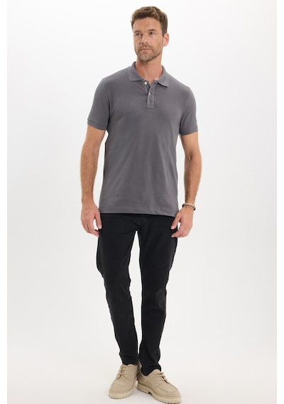 Tudors Erkek Slim Fit Dar Kesim Premium Seri %100 Pamuk Yumuşak Dokulu Merserize Gri Polo Yaka Tişört-50924