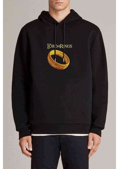 Lord Of The Rings Legend Lord Baskılı Siyah Erkek Kapşonlu Sweat