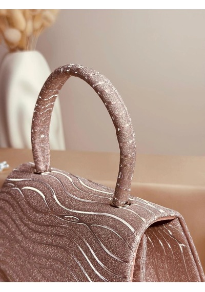 Elora Atelier Elora Liora Dalga Desenli Pudra Rose Gold Simli Çanta Çok Renkli