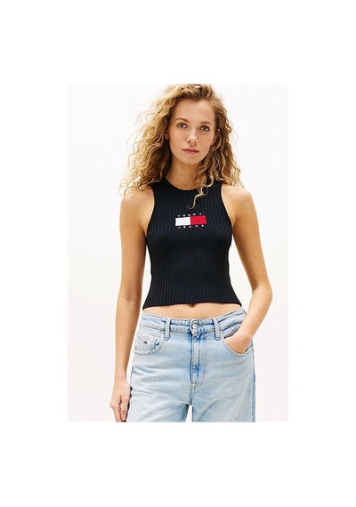 Tommy Jeans Tjw Rıb Racer Tank Kadın Siyah Kazak Dw0dw20975bds Siyah