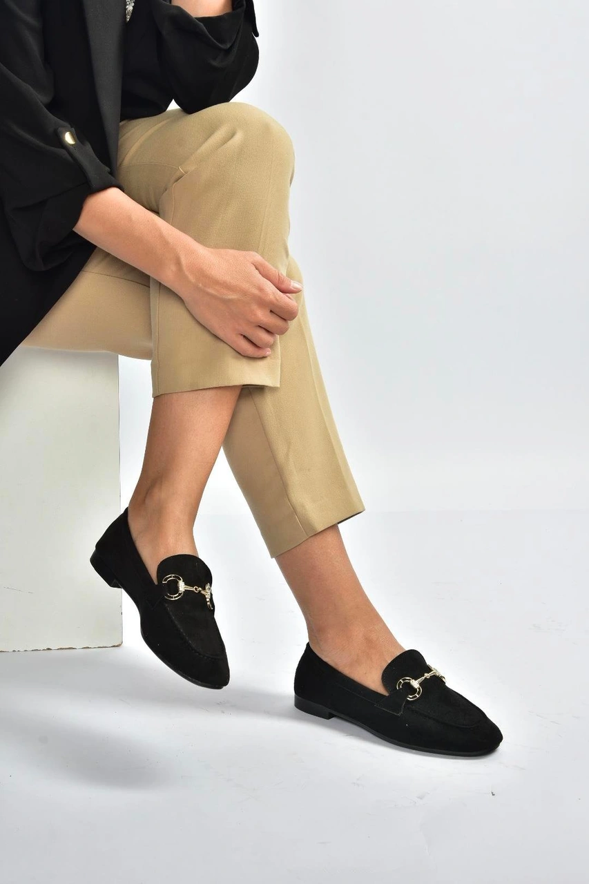 Fox Shoes V250017002 Siyah Süet Günlük Kadın Ayakkabı Siyah-süet