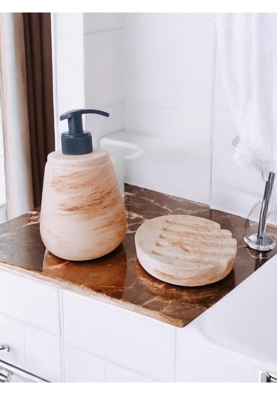 Marble Bej Serisi Sıvı Ve Katı Sabunluk Seti Gri