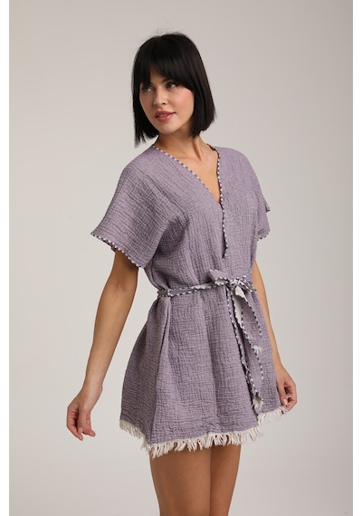 Life For Moda Kadın Kuşaklı Müslin Pareo Kimono P 80 Mor