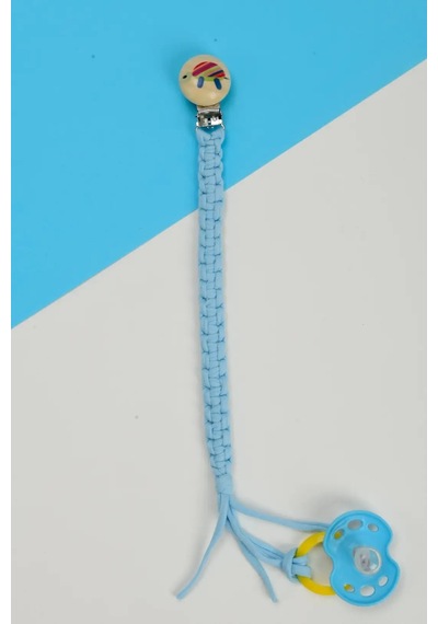 E&f Store El Örmesi Doğal Ahşap Emzik Askısı - Kaplumbağa - Bebe Mavi Bebek Mavisi