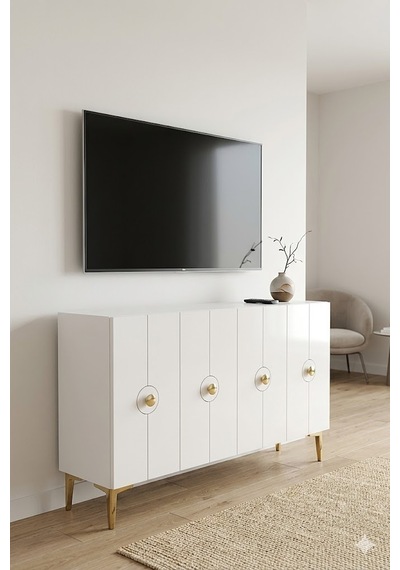 Ka1235bg Enlem Konsol Ve Tv Sehpası Beyaz-gold 120cm