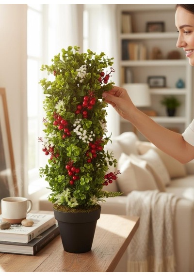 Yapay Çiçek Siyah Saksıda Kokinalı Yeşil Şimşir Ağacı 70 30cm Yeşil