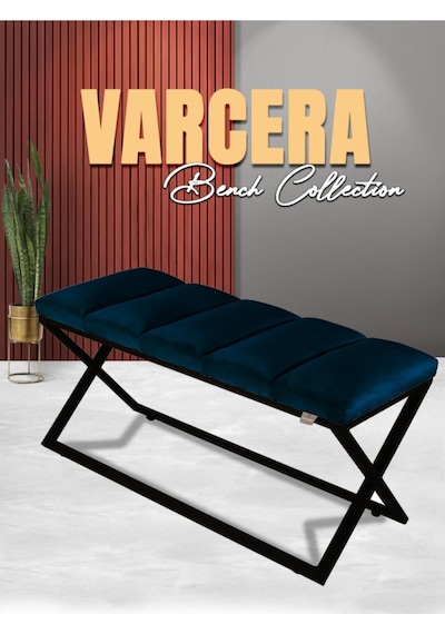 Varcera Black- Mavi Dilimli Model Puf & Bench & Koltuk & Oturma Bankı & Yatak Odası Önü