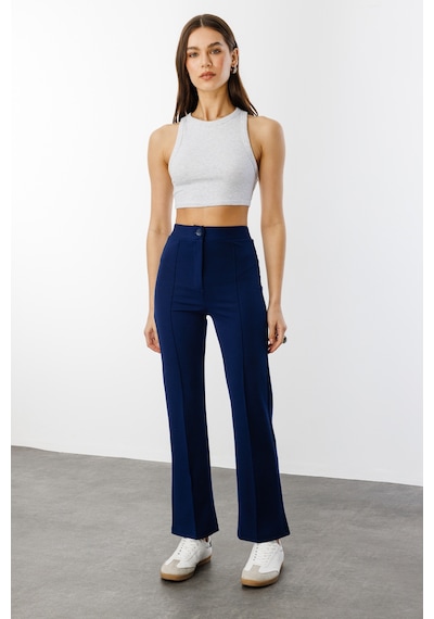 Genius Store Kadın Yüksek Bel Toparlayıcı Ispanyol Paça Palazzo Pantolon Pantolon-003 Lacivert