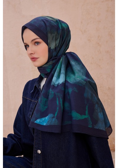 Belli Fresh Çiçek Desen Vintage Şal 1 Lacivert