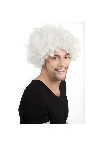 Beyaz Renk Kıvırcık Afro Bonus Peruk Çok Renkli
