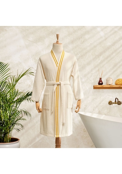 Karaca Home Minka Off White/ Gold Sonil %100 Pamuk Bornoz S/M Karaca Home Minka Off White/ Gold Sonil %100 Pamuk Bornoz S/M