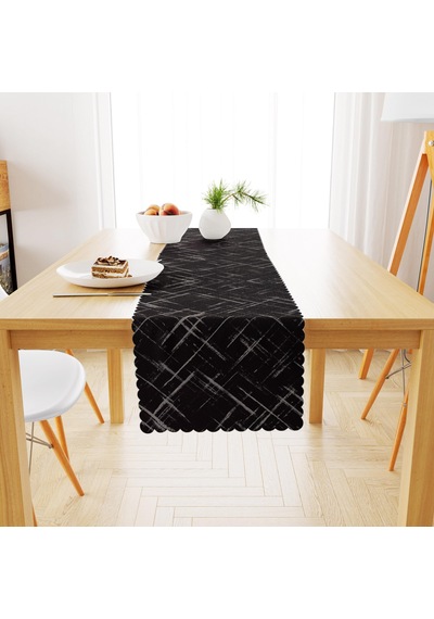 Geometrik Desenli Siyah Beyaz Dijital Baskılı Petek Dokuma Runner 40x140