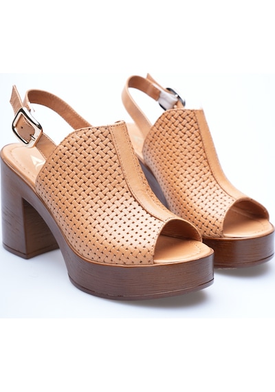 Analin Shoes Kadın Hakiki Deri Platform Topuklu Tokalı Sandalet Taba