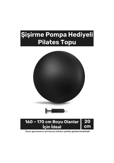 İ Dayanıklı Mini Gymball 20cm Siyah Pilates Topu Şişirme Pompa