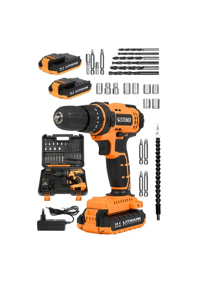 Alman 58 V 5 Ah Darbeli Lithium Çift Akülü Metal Şanzıman Bakır Sargılı Akülü Vidalama Matkap 24 Set - St0518r