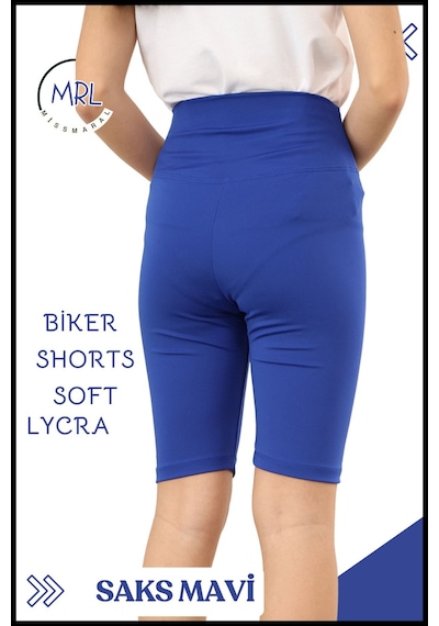 Biker Şort Yüksek Bel İç Göstermez Esnek Yumuşak Likralı Soft Tbiker Basics Saks Mavi Mavi