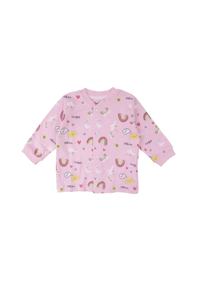 Bebegen Kız Bebek Pembe Renkli Güneş Gökkuşağı Desenli Çıtçıtlı Pijama Takımı Çok Renkli
