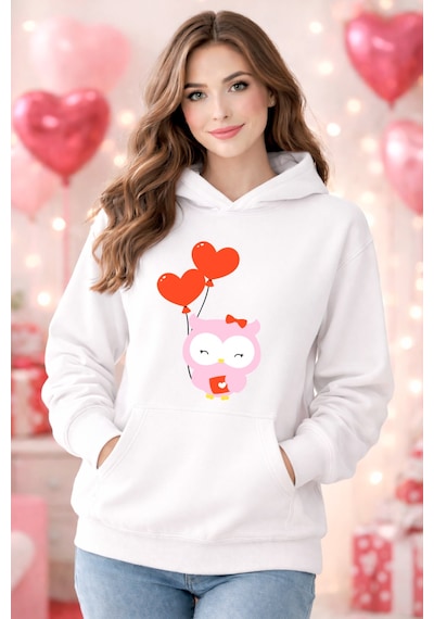 Stil X Sevgililer Gününe Özel, Kapüşonlu Kadın Sweatshırt, Valentıne's Day Beyaz-15