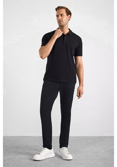 Süvari Siyah Regular Düz Baskısız Pike Düğmeli Polo Yaka Tişört Ts1014000471-s09