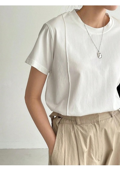 Kadın Kısa Kollu Çizgi Detaylı Basic Tişört Süprem Kumaş Yazlık Rahat T-shirt Beyaz