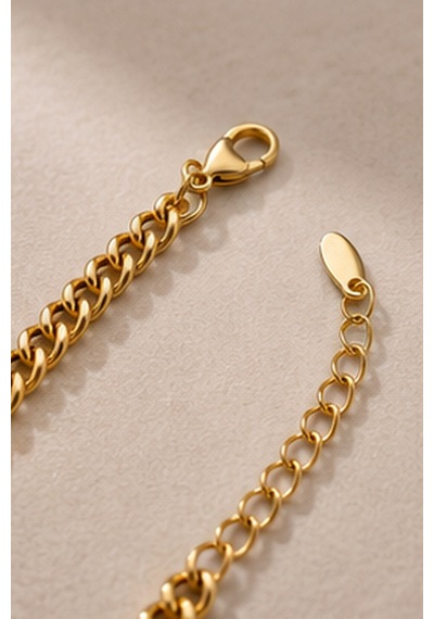 Balenbi Jewelry Kadın Taşlı Kalın Gurmet Zincir Kararmaz Çelik Bileklik Gold Renk 1132 Altın