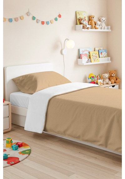Bej Minimal Genç Odası Tek Kişilik Pike Takımı - Düz Kapitone Krem 160x220 Cm Yazlık Yatak Örtüsü Pastel Patika Tonu