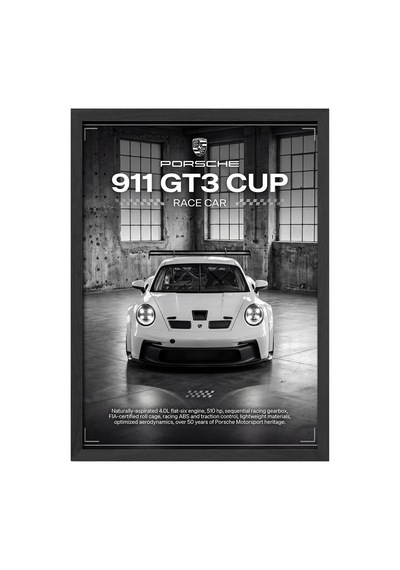 Porsche 911 Gt3 Cup Siyah Ahşap Çerçeveli Poster, Dekoratif Araba Duvar Tablosu