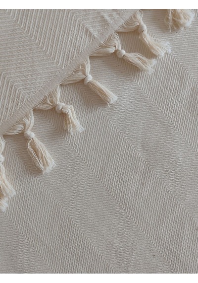 %100 Pamuk Koltuk Örtüsü - Çok Amaçlı Koltuk Şalı, Pike, Piknik Örtüsü-170x220cm Krem Krem