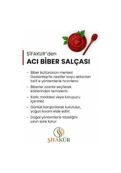 Şifakür Acı Biber Salçası Güneşte Kurutulmuş Gaziantep Yoğun Lezzet 5 Kg