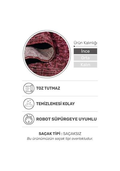 Arkaik Halı Koleksiyonu Zamansız Dokulu Desen, Tozumaz, Kolay Temizlik, İnce Form Bordo
