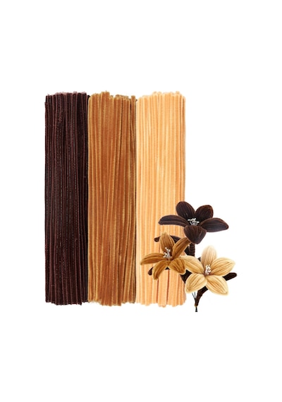 75 Adet 3'lü Şönil Seti , Kahverengi , Bej Ve Krem Renk ,çiçek Yapımına Uygun Tüylü Tel