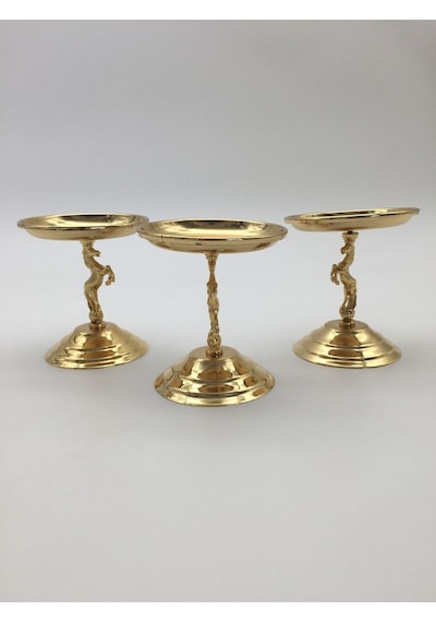 3'lü Atlı Gold Lokumluk, Çay Ve Kahve Yanı Sunumluk, Metal Şekerl