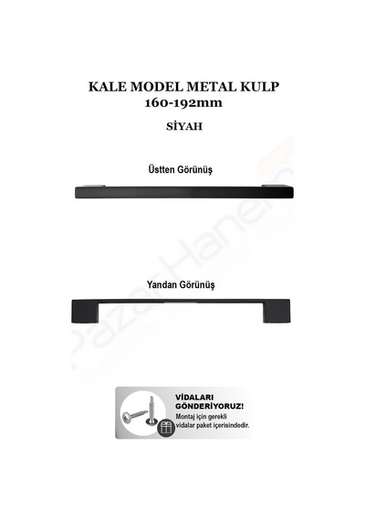 Kale Model Metal Lüks Mobilya Kulpu - Siyah Çift Delik Ölçülü Çekmece Dolap Kulpu Seçilen Ölçüden En Az 2 Adet Gönderilir Siyah 160/192mm