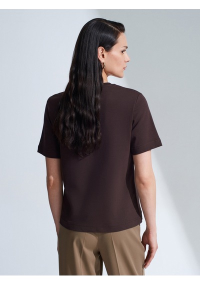 Dilvin 31763 %100 Pamuk Bisiklet Yaka T-shirt-koyu Kahve Kahverengi