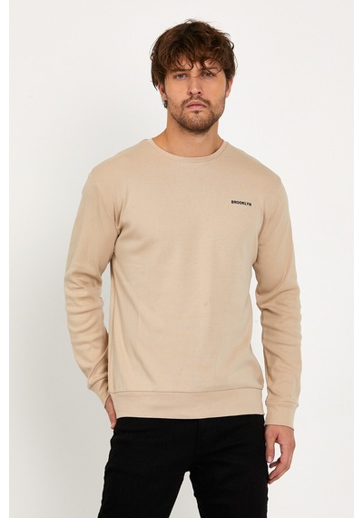 Süperlife Bisiklet Yaka Uzun Kollu Dar Kalıp İnce Erkek Sweatshirt Spr2019k18 Bej